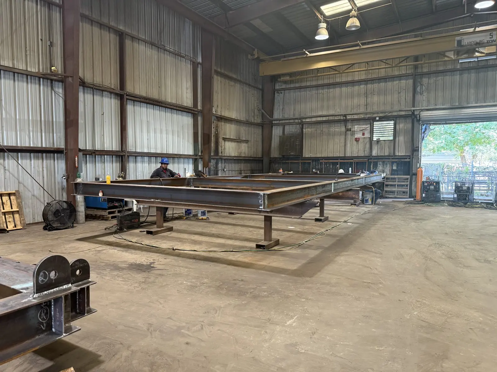 Long welded frame on the shop floor